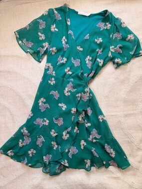 Flowy Lush Spring Forest Green Floral Asymmetrical Wrap Dress